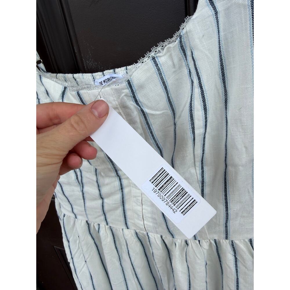 The Workshop Ella Stripe Midi Dress Front Hook Linen Blend Medium M NWT - Picture 6 of 10